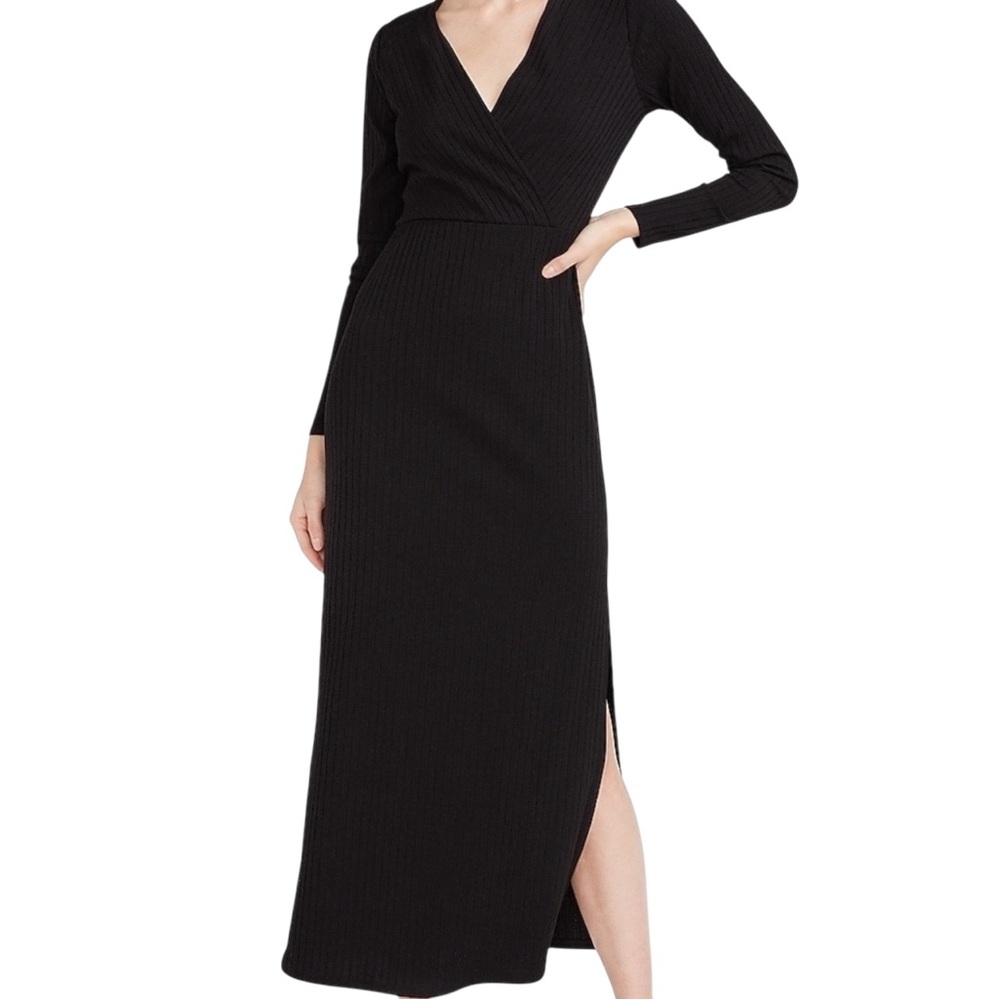 Express Womens Ribbed Long Sleeve Maxi Dress Black